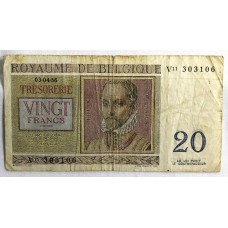 BELGIUM 1956 . TWENTY 20 FRANCS BANKNOTE . SCARCE